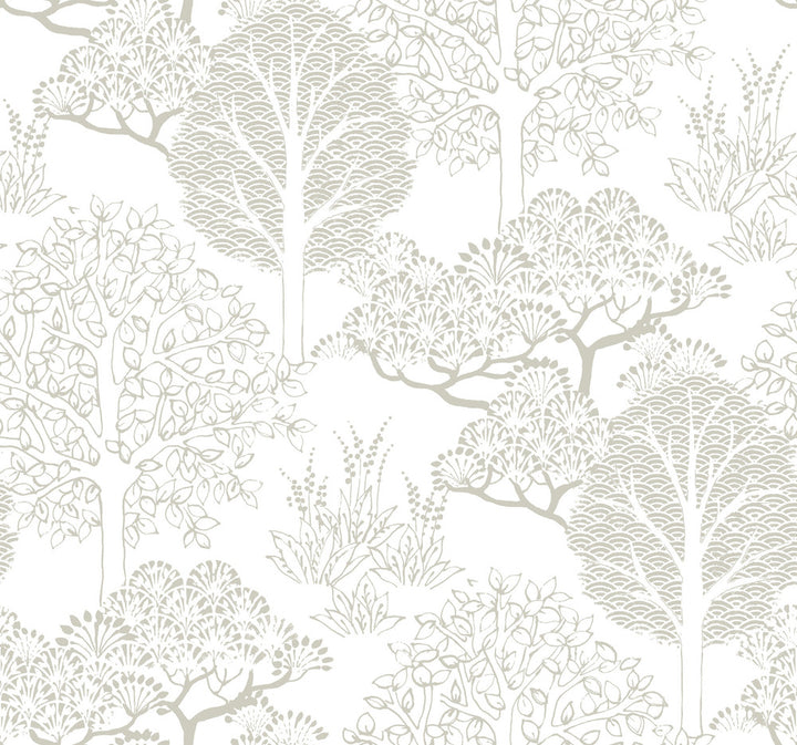 Kimono Trees Metallic Wallpaper by Inspired by Color Black & White Resource Library Covers about 60.8 square feet 27-in by 27-ft long roll Prepasted 25.25 - Fabric Carolina -