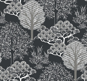 Kimono Trees Black Metallic Wallpaper by Inspired by Color