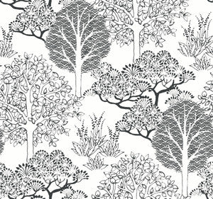 Kimono Trees White & Black Wallpaper by Inspired by Color