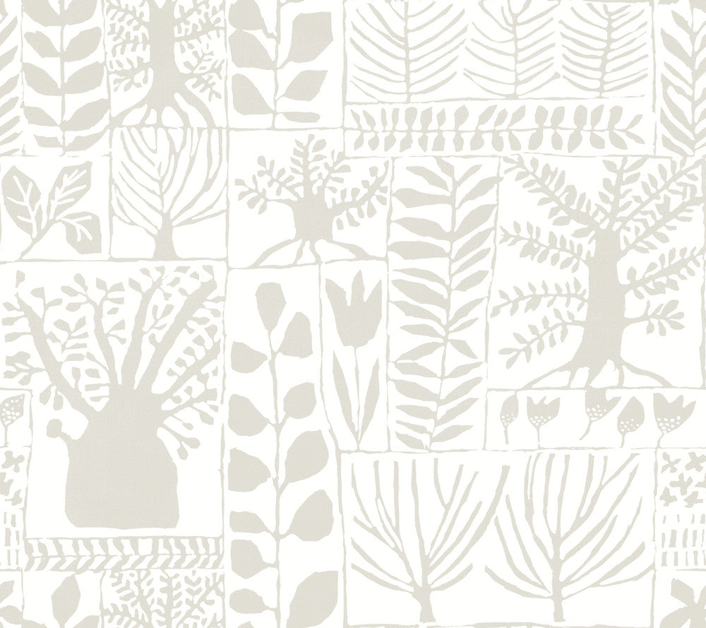 Primitive Trees White & Cream Wallpaper by Inspired by Color Black & White Resource Library Covers about 60.8 square feet 27-in by 27-ft long roll Prepasted 24 - Fabric Carolina -
