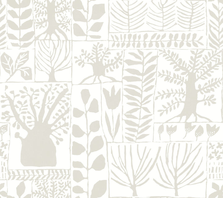 Primitive Trees White & Cream Wallpaper by Inspired by Color Black & White Resource Library Covers about 60.8 square feet 27-in by 27-ft long roll Prepasted 24 - Fabric Carolina -