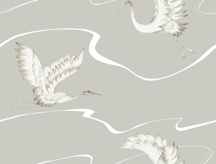 Soaring Cranes Taupe Wallpaper by Inspired by Color Beige & Neutrals Covers about 60.8 square feet 27-in by 27-ft long roll Prepasted 20.5 - Fabric Carolina -
