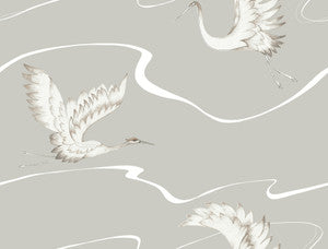 Soaring Cranes Taupe Wallpaper by Inspired by Color