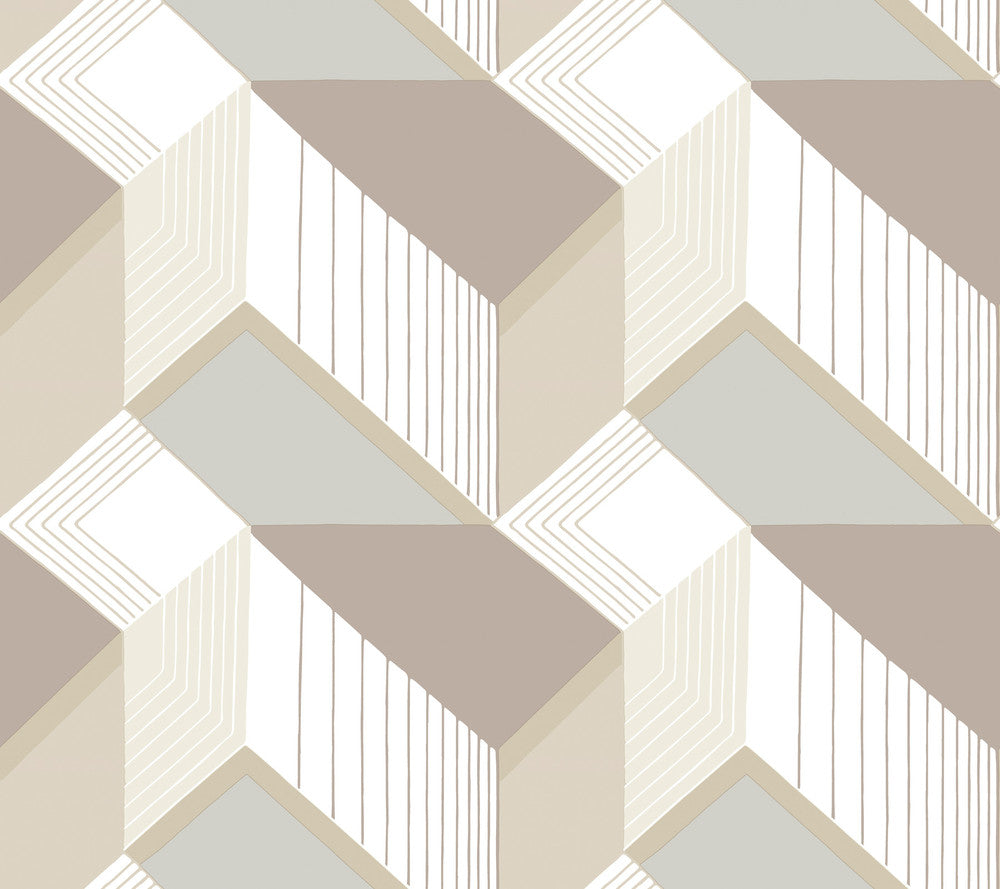 Graphic Geo Blocks White & Cream Wallpaper by Inspired by Color Beige & Neutrals Covers about 60.8 square feet 27-in by 27-ft long roll Prepasted 24 - Fabric Carolina -