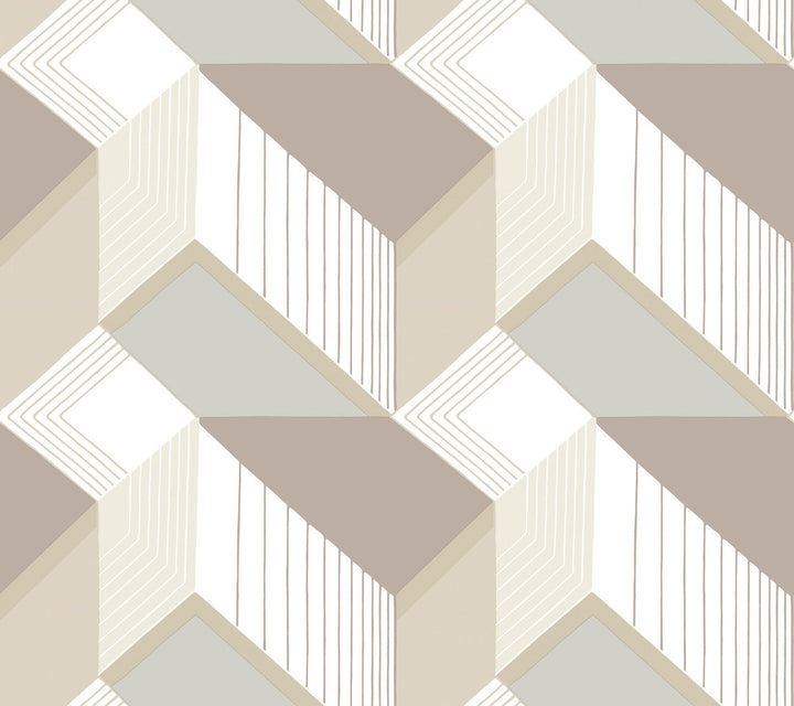 Graphic Geo Blocks White & Cream Wallpaper by Inspired by Color Beige & Neutrals Covers about 60.8 square feet 27-in by 27-ft long roll Prepasted 24 - Fabric Carolina -
