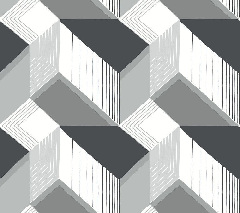 Graphic Geo Black & White Wallpaper by Inspired by Color Black & White, III Covers about 60.8 square feet 27-in by 27-ft long roll Prepasted 24 - Fabric Carolina -
