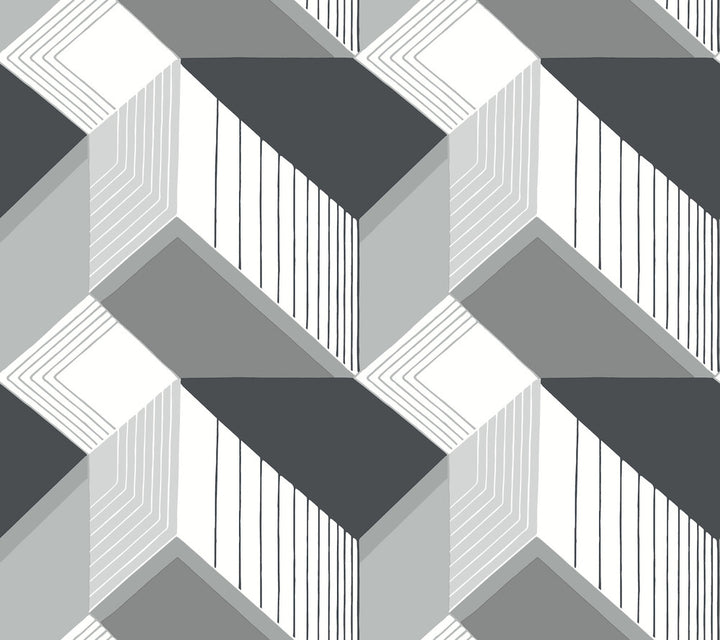 Graphic Geo Black & White Wallpaper by Inspired by Color Black & White, III Covers about 60.8 square feet 27-in by 27-ft long roll Prepasted 24 - Fabric Carolina -