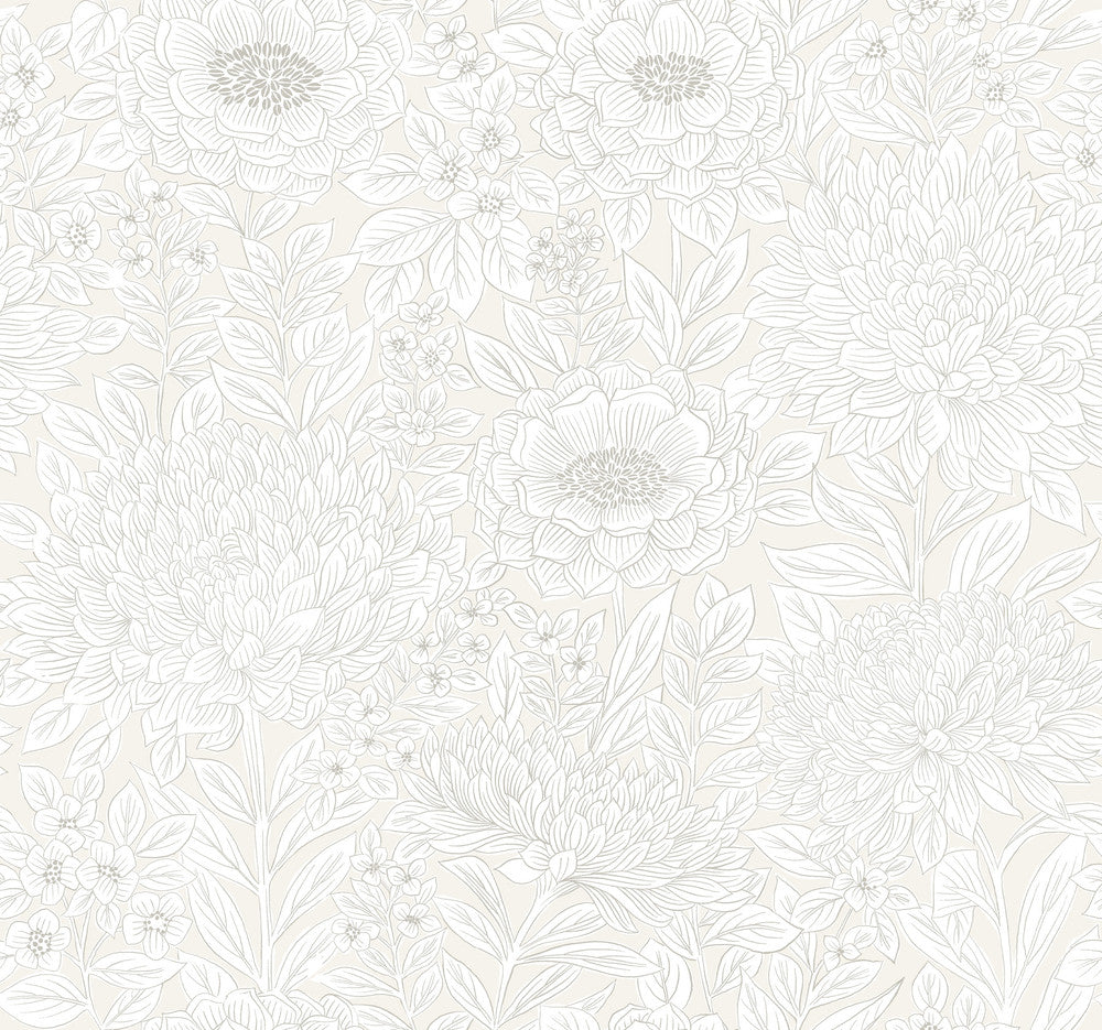 Wood Block Blooms Cream Wallpaper by Inspired by Color Beige & Neutrals Covers about 60.8 square feet 27-in by 27-ft long roll Prepasted 25.25 - Fabric Carolina -