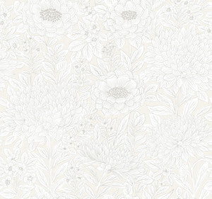 Wood Block Blooms Cream Wallpaper by Inspired by Color