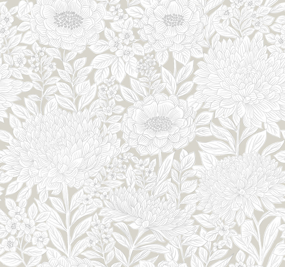 Wood Block Blooms Taupe & Silver Wallpaper by Inspired by Color Beige & Neutrals Covers about 60.8 square feet 27-in by 27-ft long roll Prepasted 25.25 - Fabric Carolina -