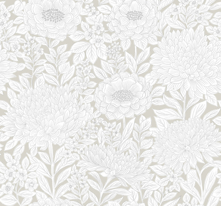 Wood Block Blooms Taupe & Silver Wallpaper by Inspired by Color Beige & Neutrals Covers about 60.8 square feet 27-in by 27-ft long roll Prepasted 25.25 - Fabric Carolina -