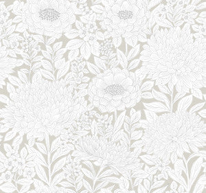 Wood Block Blooms Taupe & Silver Wallpaper by Inspired by Color
