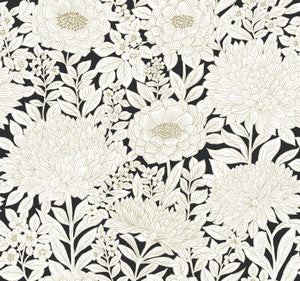 Wood Block Blooms Black & Gold Wallpaper by York Wallcoverings