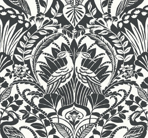 Egret Damask Black & White Wallpaper by Inspired by Color