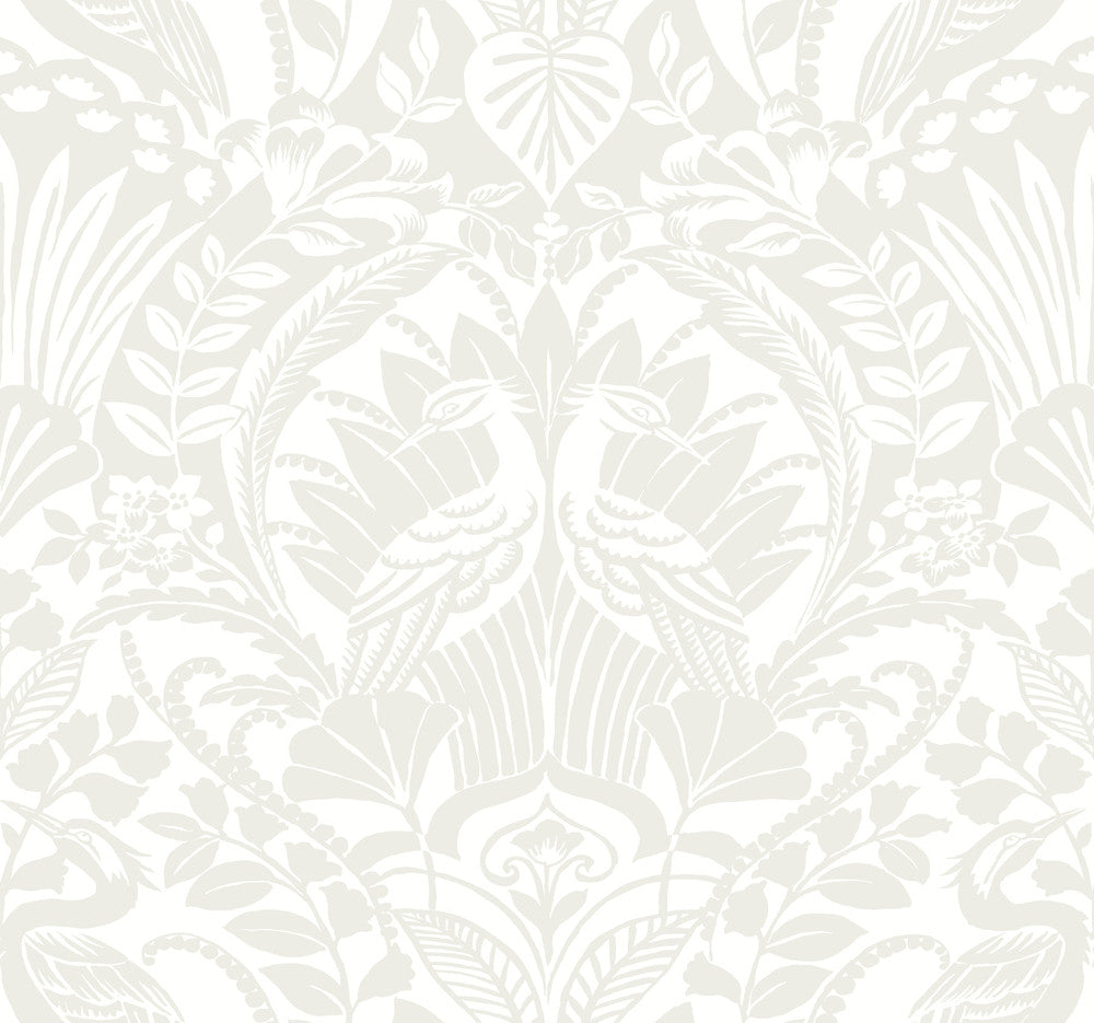 Egret Damask White & Cream Wallpaper by Inspired by Color Black & White Resource Library Covers about 60.8 square feet 27-in by 27-ft long roll Prepasted 25.25 - Fabric Carolina -