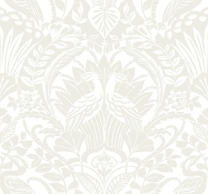 Egret Damask White & Cream Wallpaper by Inspired by Color Black & White Resource Library Covers about 60.8 square feet 27-in by 27-ft long roll Prepasted 25.25 - Fabric Carolina -