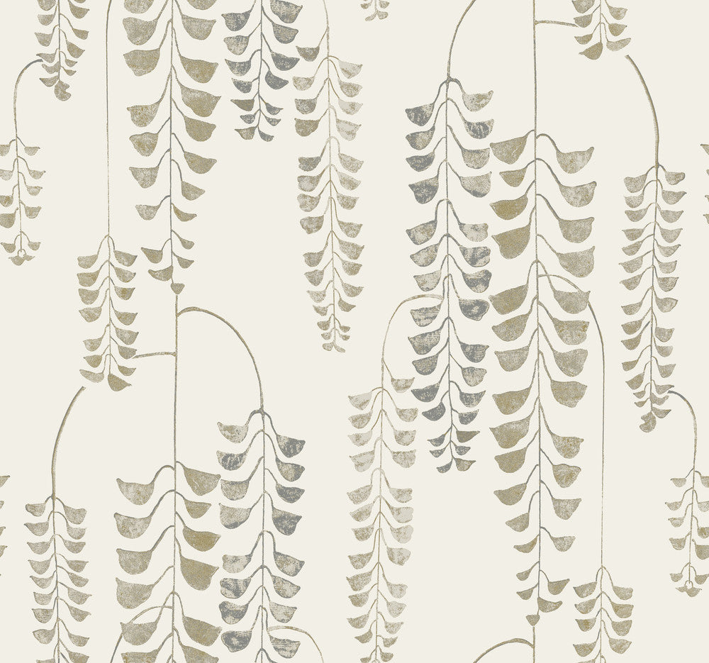 Deco Wisteria Cream & Gold Wallpaper by Inspired by Color Black & White Resource Library Covers about 60.8 square feet 27-in by 27-ft long roll Prepasted 25.25 - Fabric Carolina -