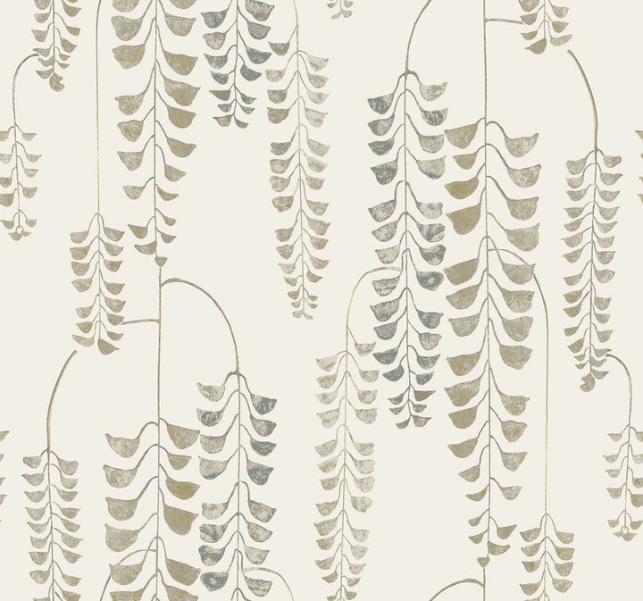 Deco Wisteria Cream & Gold Wallpaper by Inspired by Color Black & White Resource Library Covers about 60.8 square feet 27-in by 27-ft long roll Prepasted 25.25 - Fabric Carolina -