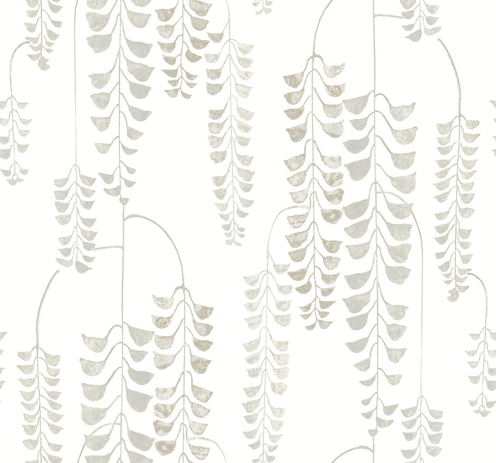 Deco Wisteria White & Cream Wallpaper by Inspired by Color Black & White Resource Library Covers about 60.8 square feet 27-in by 27-ft long roll Prepasted 25.25 - Fabric Carolina -