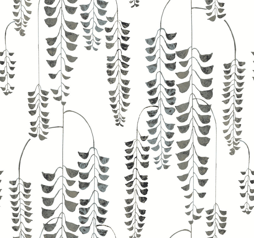 Deco Wisteria Black Metallic Wallpaper by Inspired by Color Black & White Resource Library Covers about 60.8 square feet 27-in by 27-ft long roll Prepasted 25.25 - Fabric Carolina -