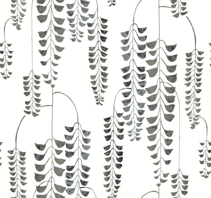Deco Wisteria Black Metallic Wallpaper by Inspired by Color Black & White Resource Library Covers about 60.8 square feet 27-in by 27-ft long roll Prepasted 25.25 - Fabric Carolina -