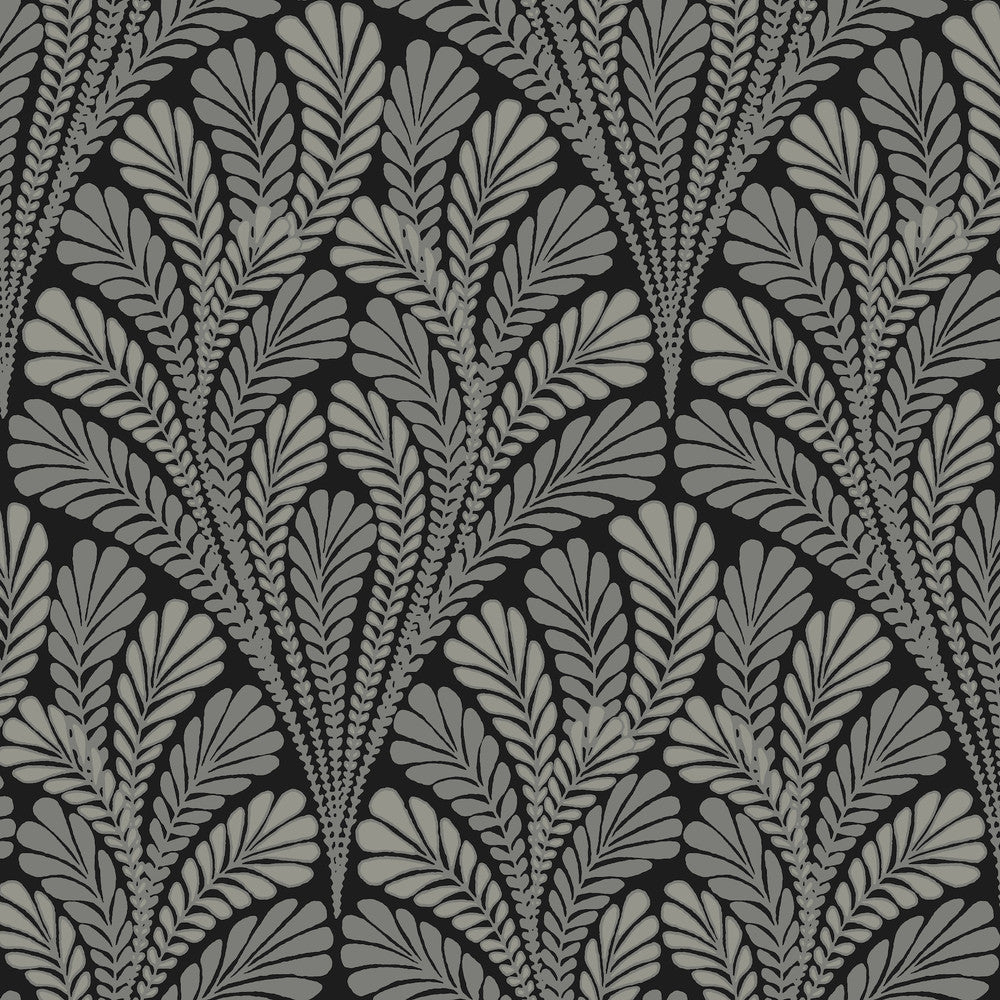 Shell Damask Black Wallpaper by Inspired by Color Black & White Resource Library Covers about 56.4 square feet 20.5-in by 33-ft long roll Prepasted 20.5 - Fabric Carolina -