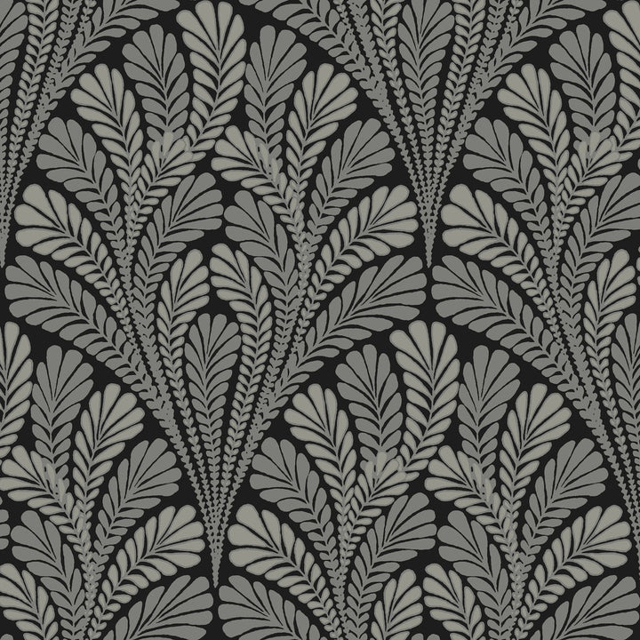 Shell Damask Black Wallpaper by Inspired by Color Black & White Resource Library Covers about 56.4 square feet 20.5-in by 33-ft long roll Prepasted 20.5 - Fabric Carolina -