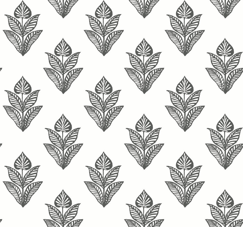 Lotus Motif Black & White Wallpaper by Inspired by Color Black & White Resource Library Covers about 60.8 square feet 27-in by 27-ft long roll Prepasted 25.25 - Fabric Carolina -