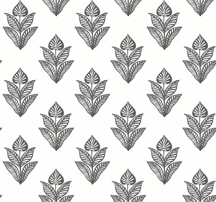 Lotus Motif Black & White Wallpaper by Inspired by Color Black & White Resource Library Covers about 60.8 square feet 27-in by 27-ft long roll Prepasted 25.25 - Fabric Carolina -