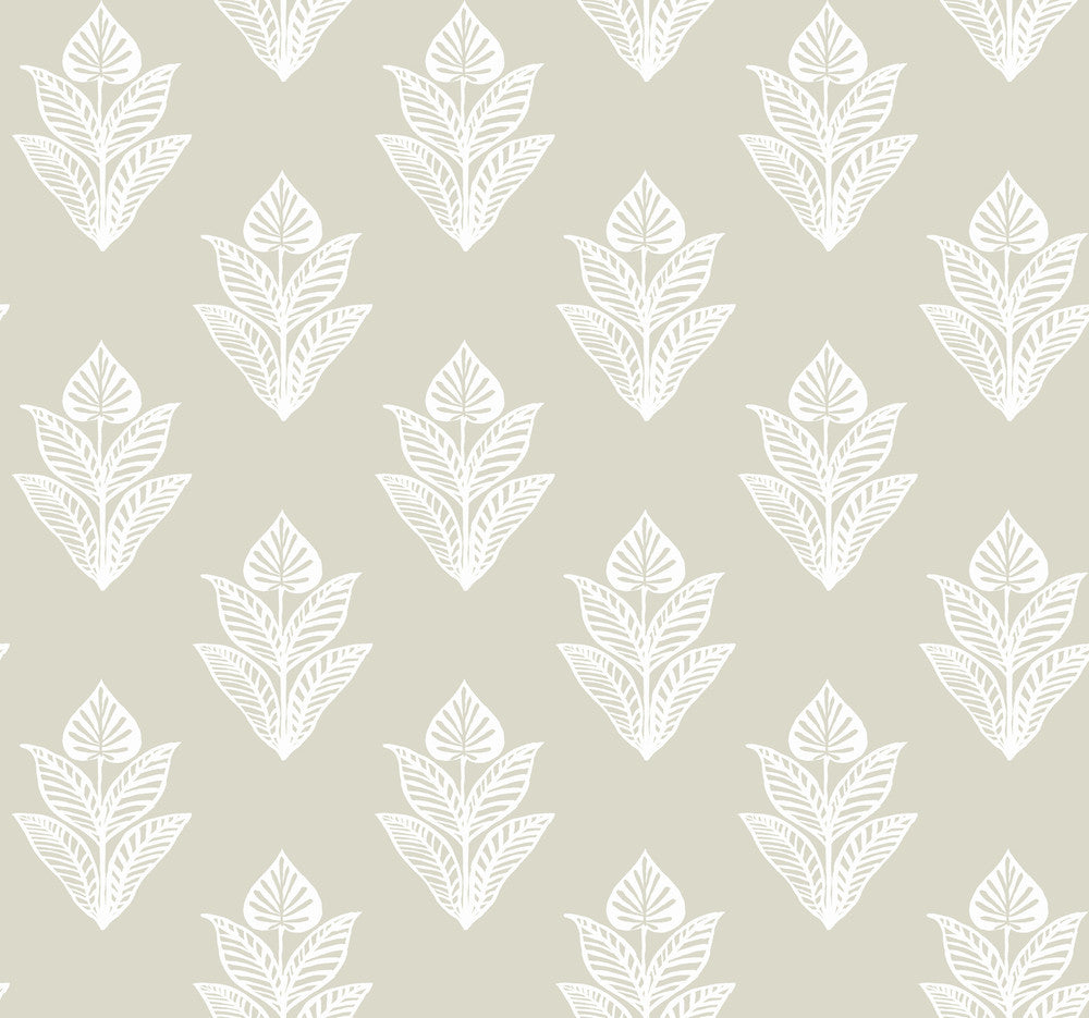 Lotus Motif Cream & White Wallpaper by Inspired by Color Black & White Resource Library Covers about 60.8 square feet 27-in by 27-ft long roll Prepasted 25.25 - Fabric Carolina -