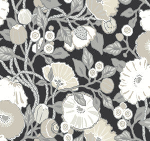 Vincent Poppies Black & Cream Wallpaper by Inspired by Color