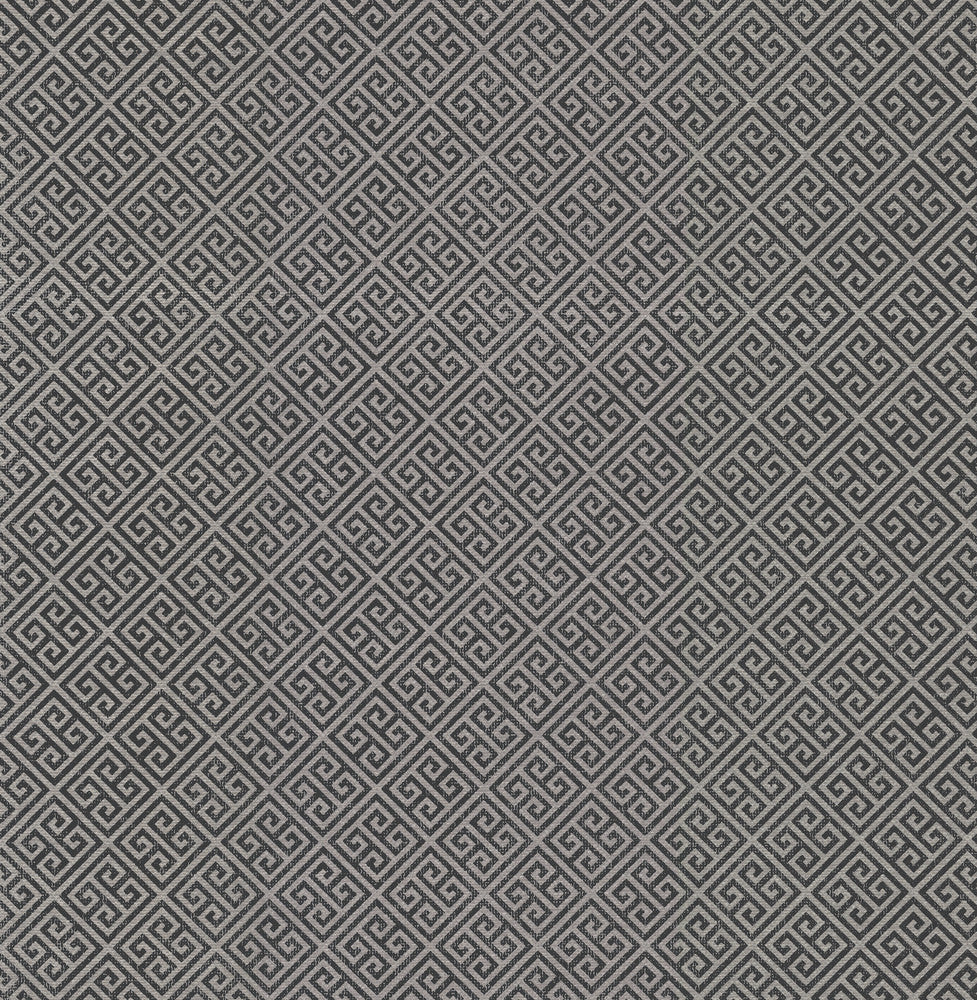 Grecian Geometric Silver & Black Wallpaper by Inspired by Color Black & White Resource Library Covers about 60.8 square feet 27-in by 27-ft long roll Unpasted 20.5 - Fabric Carolina -