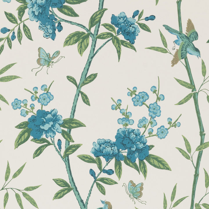 Peony & Blossom Indigo/Teal by G P & J Baker Wallcovering SIGNATURE PAPER - 100% United Kingdom - Horizontal: 20.488 and Vertical: 25.61 20.488 - Fabric Carolina -