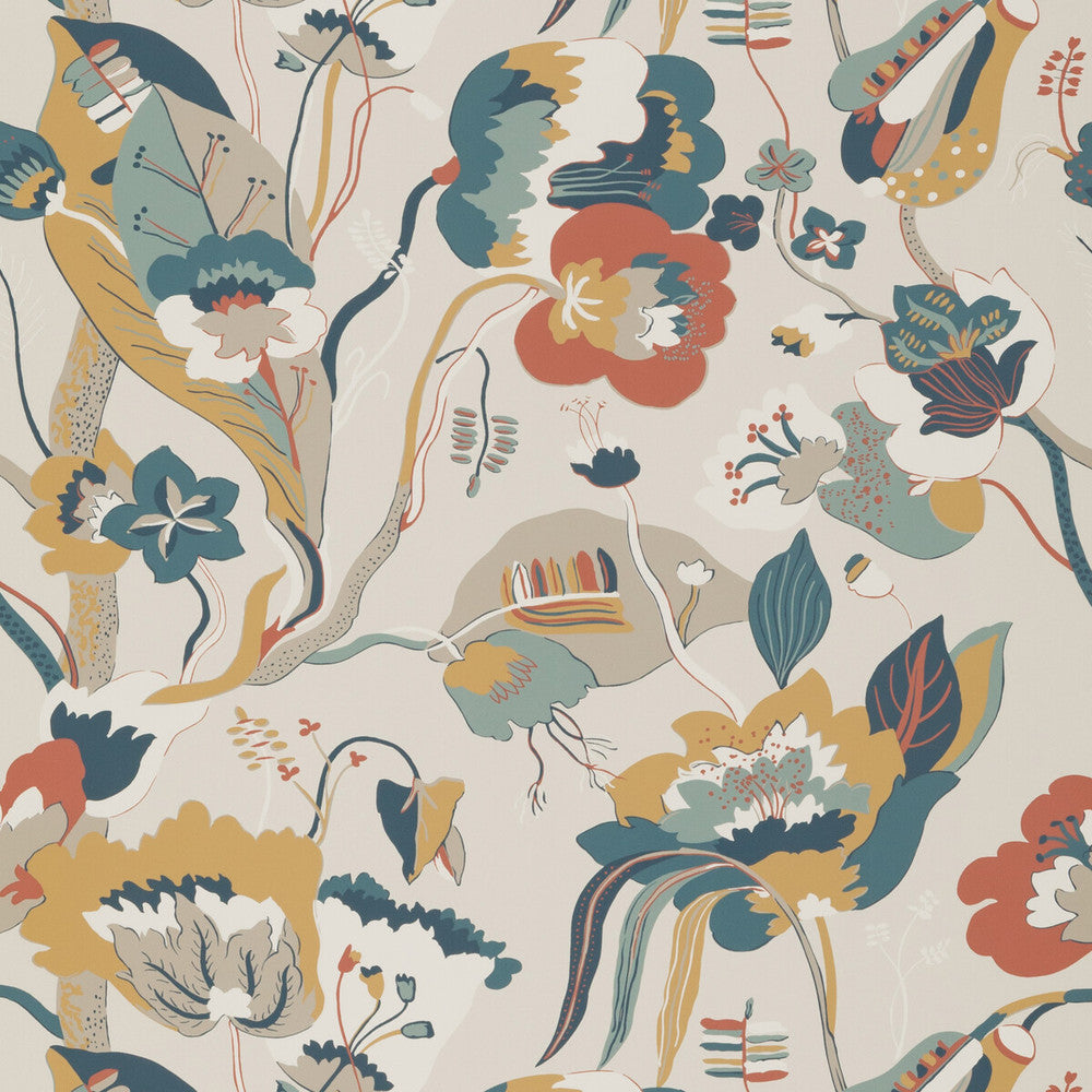 California Teal/Ochre by G P & J Baker Wallcovering SIGNATURE NON WOVEN - 100% United Kingdom Horizontal: 26.989 and Vertical: 24.034 26.989 - Fabric Carolina -