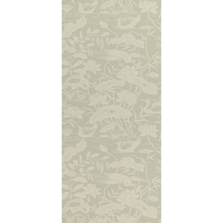 Heron & Lotus Flower Aqua by G P & J Baker Designer Wallcovering SIGNATURE II WALLPAPERS NON WOVEN - 100% United Kingdom Horizontal: 20.488 and Vertical: 25.216 20.488 - Swanky Fabrics -