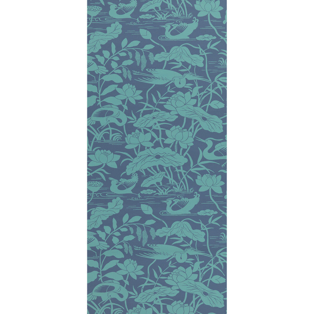 Heron & Lotus Flower Teal/Blue by G P & J Baker Wallcovering SIGNATURE II WALLPAPERS PAPER - 100% United Kingdom - Horizontal: 20.488 and Vertical: 25.216 20.488 - Fabric Carolina -