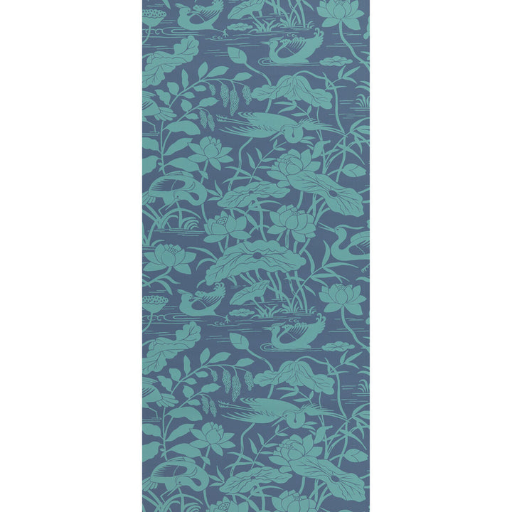 Heron & Lotus Flower Teal/Blue by G P & J Baker Wallcovering SIGNATURE II WALLPAPERS NON WOVEN - 100% United Kingdom Horizontal: 20.488 and Vertical: 25.216 20.488 - Fabric Carolina -