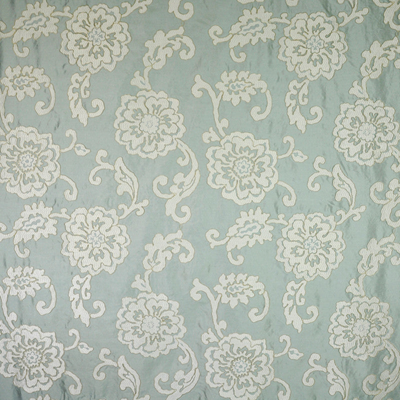 Brielle # 71 Aqua by Maxwell Fabric TELAFINA IX (memo) 92% VISCOSE/8% SILK INDIA See sample </p><p>Repeat: Horizontal: 25" and Vertical: 23" 54"EMB51.2 - Fabric Carolina -