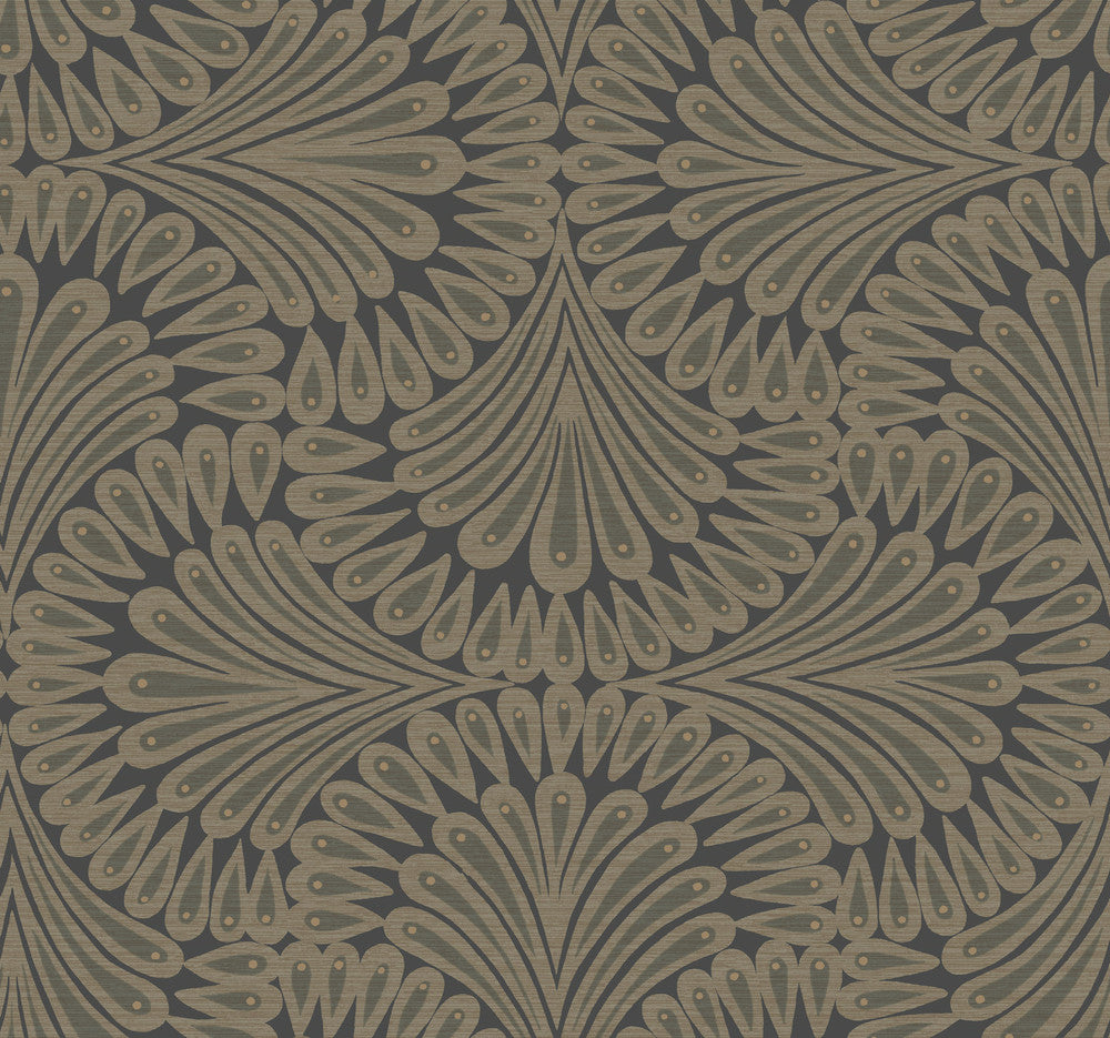Cabaret Black Metallic Wallpaper by Antonina Vella Antonina Vella Deco Covers about 60.8 square feet 27-in by 27-ft long roll Unpasted 25.25 - Fabric Carolina -