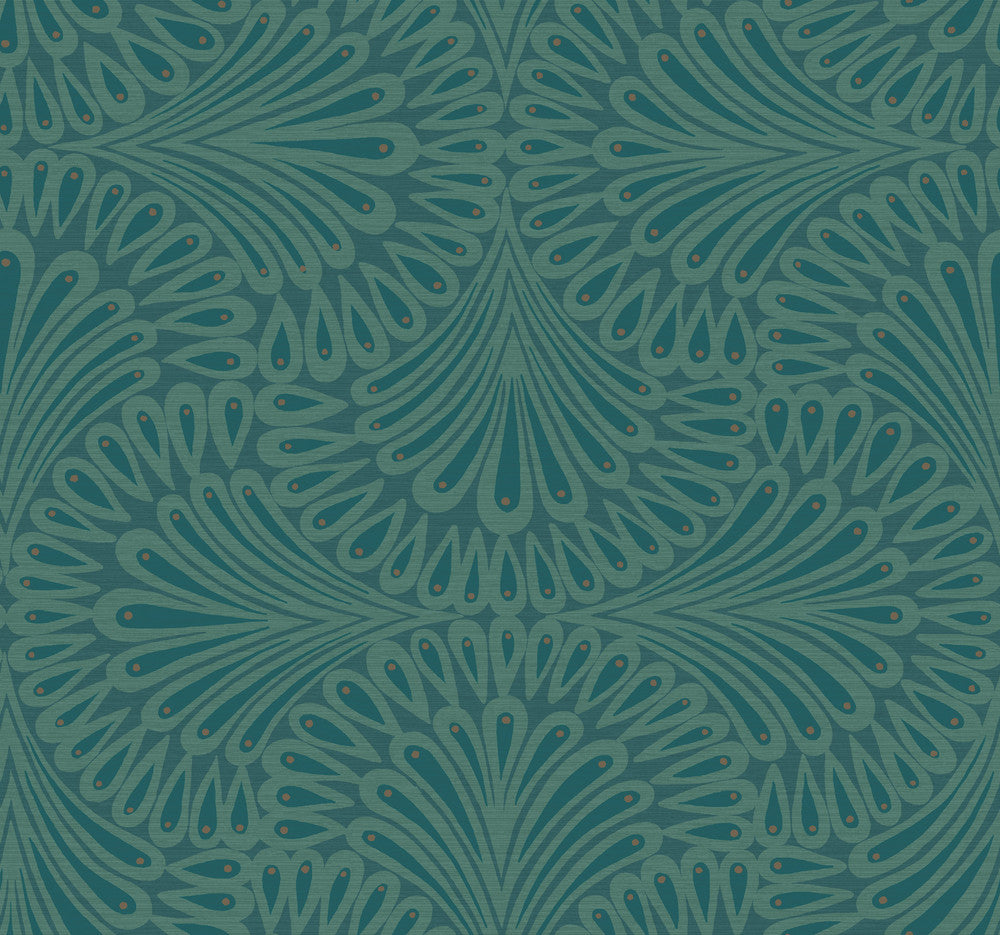Cabaret Blue Wallpaper by Antonina Vella Antonina Vella Deco Covers about 60.8 square feet 27-in by 27-ft long roll Unpasted 25.25 - Fabric Carolina -