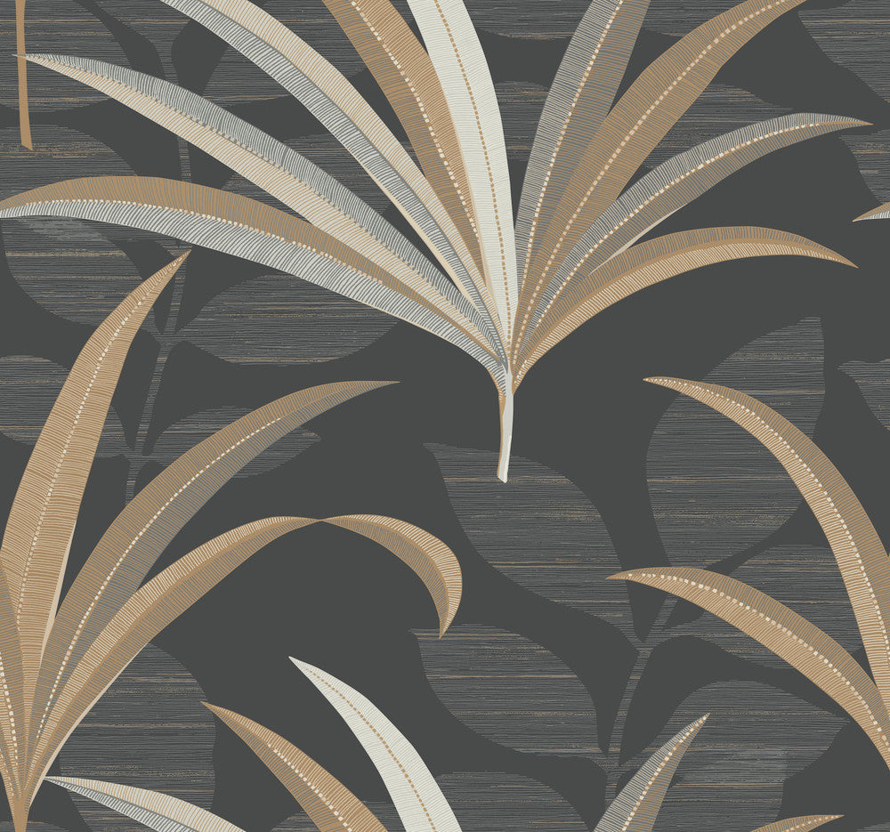 El Morocco Palm Black Wallpaper by Antonina Vella Antonina Vella Deco Covers about 60.8 square feet 27-in by 27-ft long roll Unpasted 25.25 - Fabric Carolina -