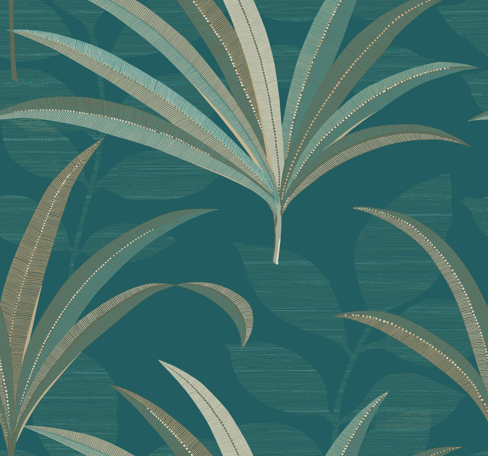 El Morocco Palm Blue Wallpaper by Antonina Vella Antonina Vella Deco Covers about 60.8 square feet 27-in by 27-ft long roll Unpasted 25.25 - Fabric Carolina -