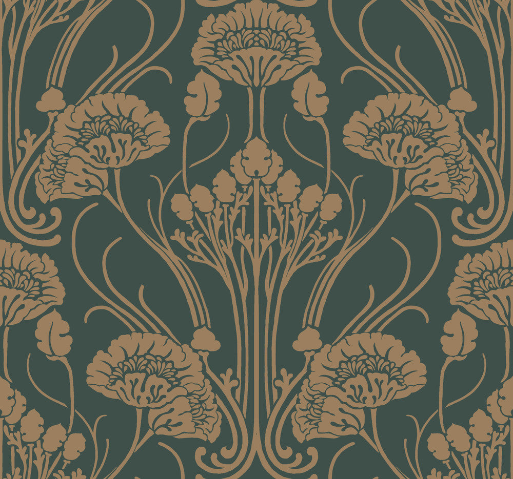 Nouveae Damask Green Wallpaper by Antonina Vella Antonina Vella Deco Covers about 60.8 square feet 27-in by 27-ft long roll Unpasted 25.25 - Fabric Carolina -