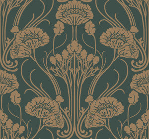 Nouveae Damask Green Wallpaper by Antonina Vella