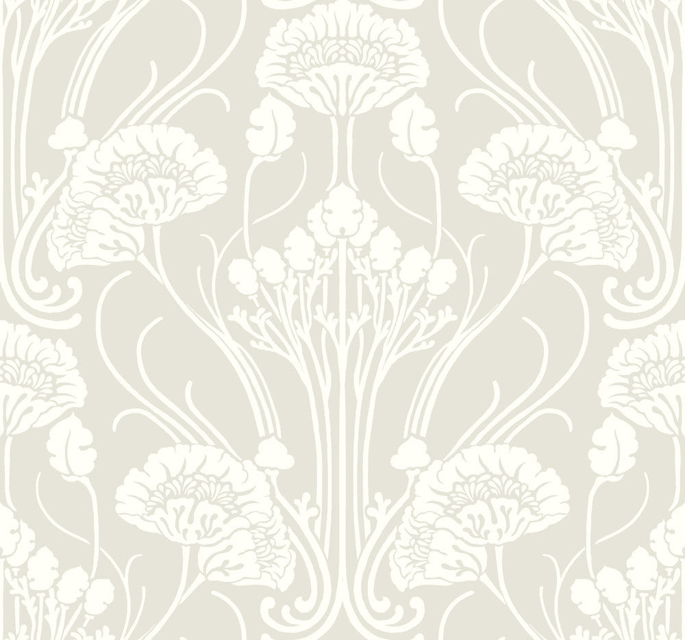 Nouveau Damask Beige Wallpaper by Antonina Vella Antonina Vella Deco Covers about 60.8 square feet 27-in by 27-ft long roll Unpasted 25.25 - Fabric Carolina -