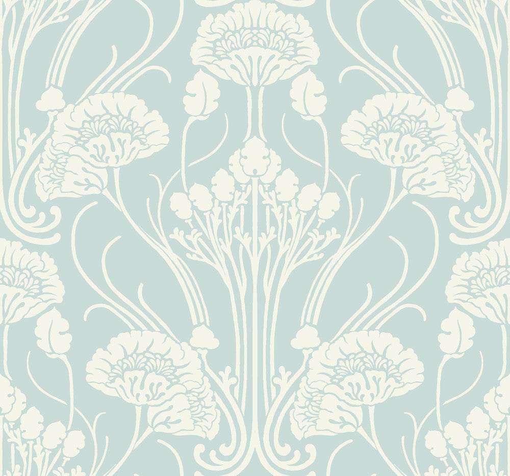 Nouveau Damask Blue Wallpaper by Antonina Vella Antonina Vella Deco Covers about 60.8 square feet 27-in by 27-ft long roll Unpasted 25.25 - Fabric Carolina -