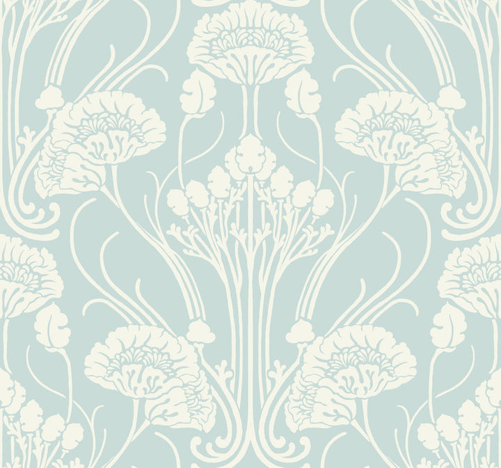 Nouveau Damask Blue Wallpaper by Antonina Vella Antonina Vella Deco Covers about 60.8 square feet 27-in by 27-ft long roll Unpasted 25.25 - Fabric Carolina -