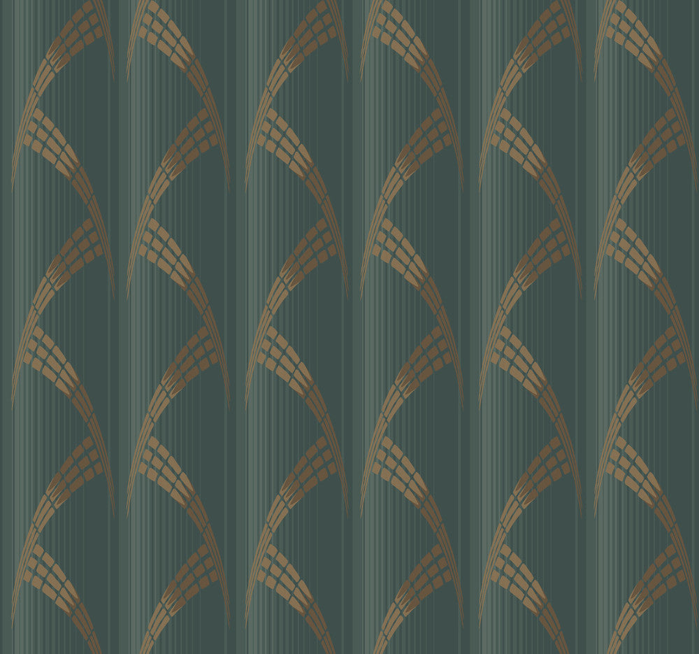 Metropolis Green Wallpaper by Antonina Vella Antonina Vella Deco Covers about 60.8 square feet 27-in by 27-ft long roll Unpasted 25.25 - Fabric Carolina -