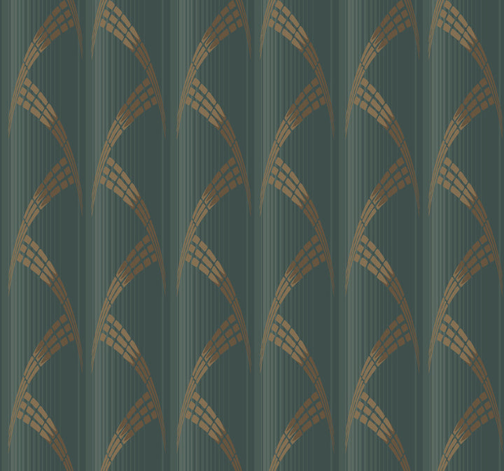 Metropolis Green Wallpaper by Antonina Vella Antonina Vella Deco Covers about 60.8 square feet 27-in by 27-ft long roll Unpasted 25.25 - Fabric Carolina -