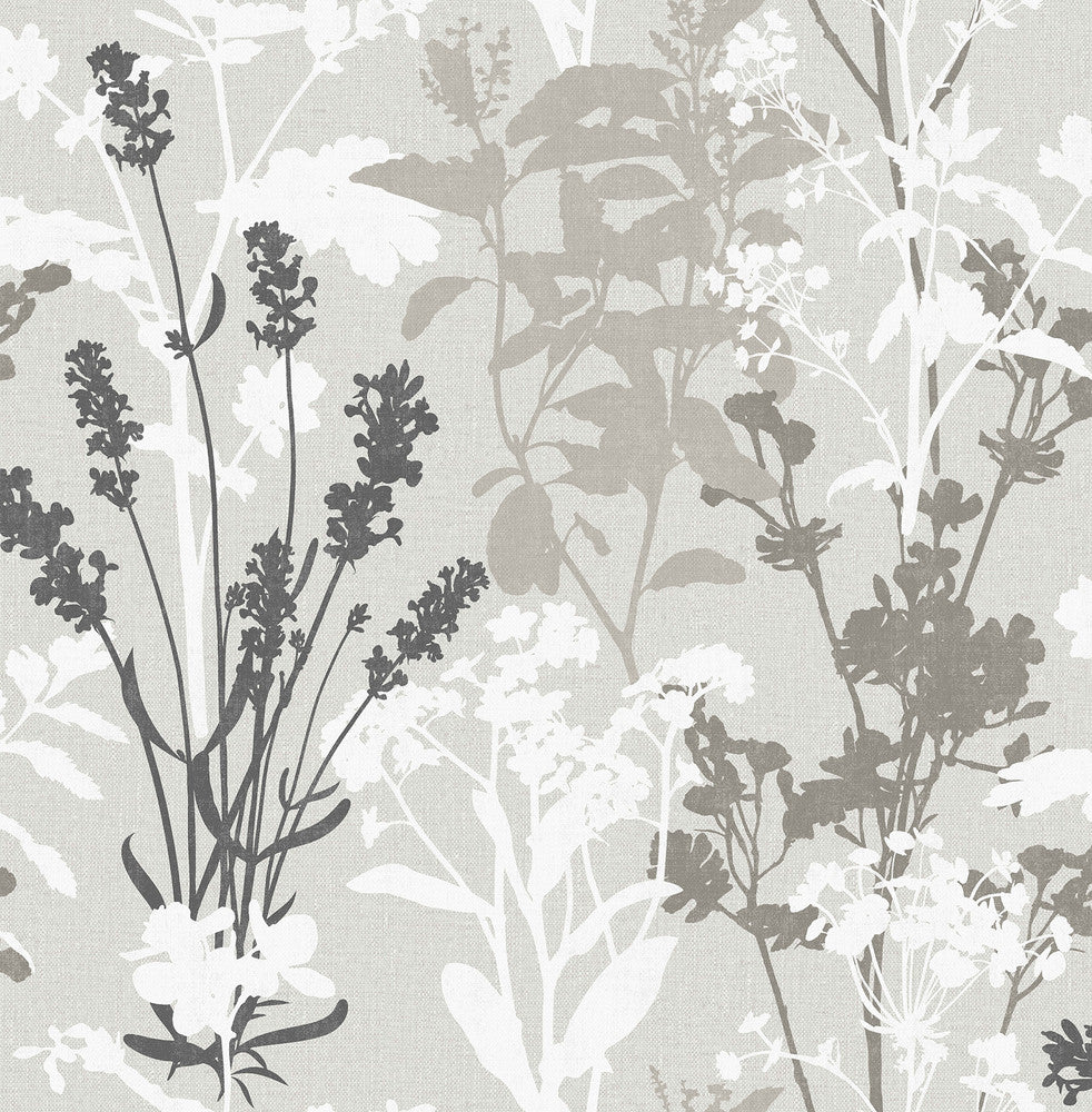 Meadow Grey Wild Flowers Wallpaper by Fine Decor Medley Covers about 56.4 square feet Great Britain Unpasted 20.86-in repeat, drop match 20.5-in by 33-ft long roll - Fabric Carolina -